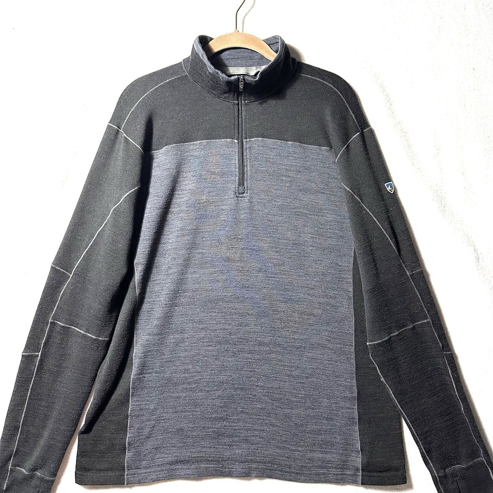 Kuhl RYZE 1/4‎ ZIP Men's Large Gray Sweater Base Layer Hiking Thumbholes UPF 50